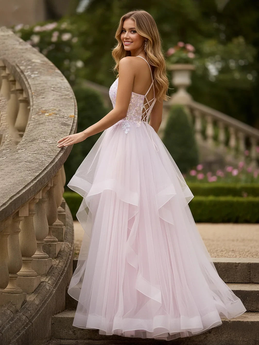 Elegant A-Line Sweetheart Sleeveless Embroidered Blush Pink Floor-Length Prom Gown
