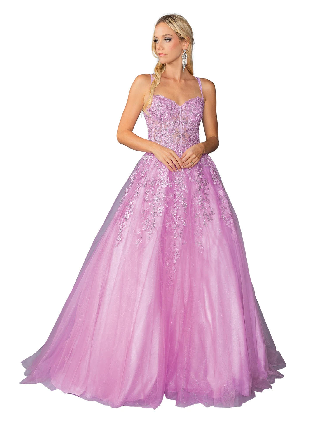 Elegant A-Line Sweetheart Sleeveless Floral Applique Lilac Floor-Length Prom Dresses For Women