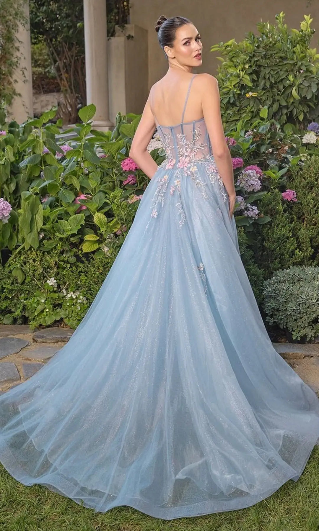 Elegant A-Line Sweetheart Sleeveless Floral Embroidered Blue Long Prom Dresses Gown