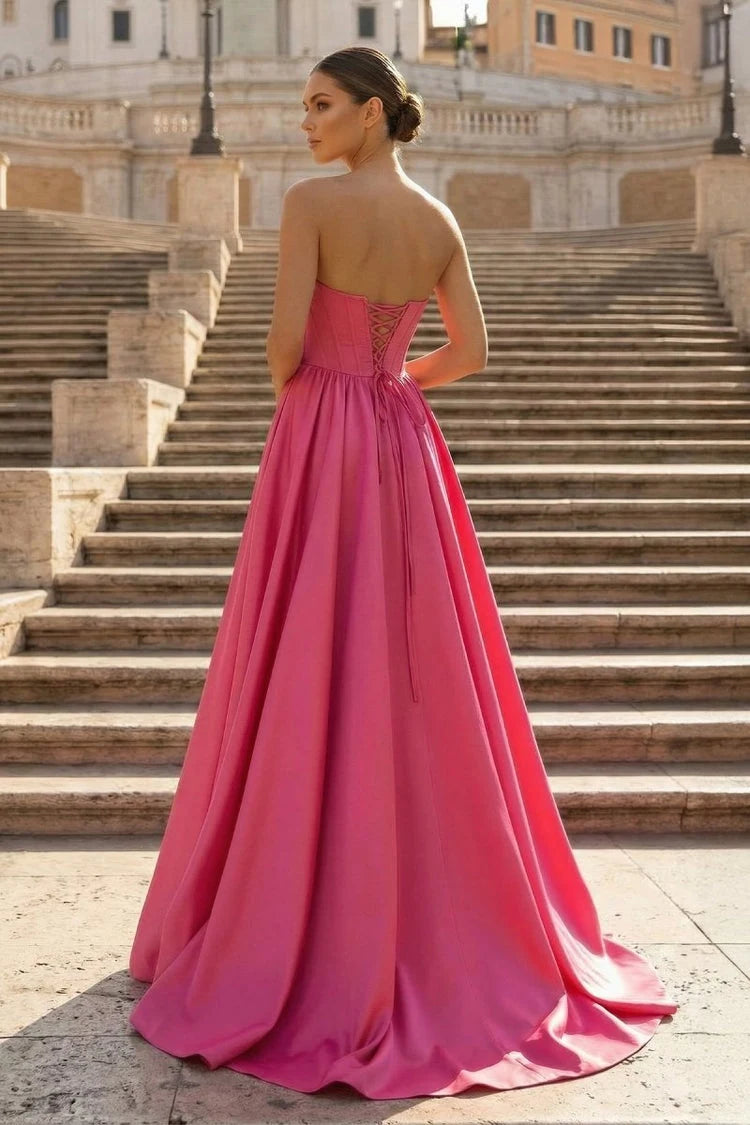 Elegant A-Line Sweetheart Sleeveless Glamorous Formal Bright Pink Floor-Length Prom Dress for Women