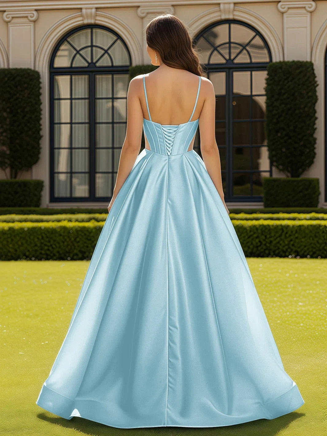 Elegant A-Line Sweetheart Sleeveless Glamorous High Slit Sky Blue Floor-Length Prom Gown