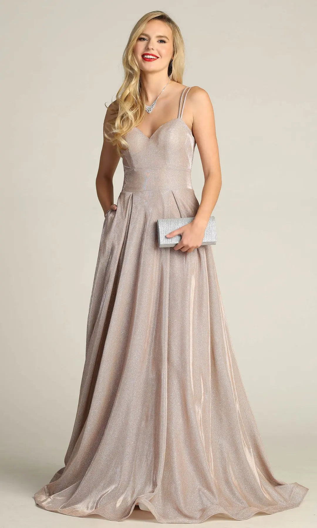 Elegant A-Line Sweetheart Sleeveless Lace-Up Back Champagne Long Prom Dresses Gown