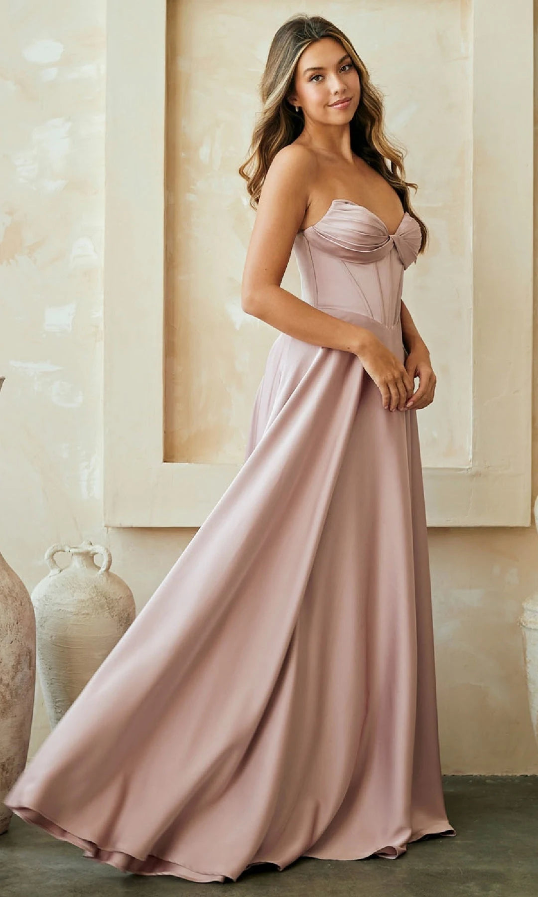 Elegant A-Line Sweetheart Sleeveless Pleated Corset Mauve Long Prom Dresses Women