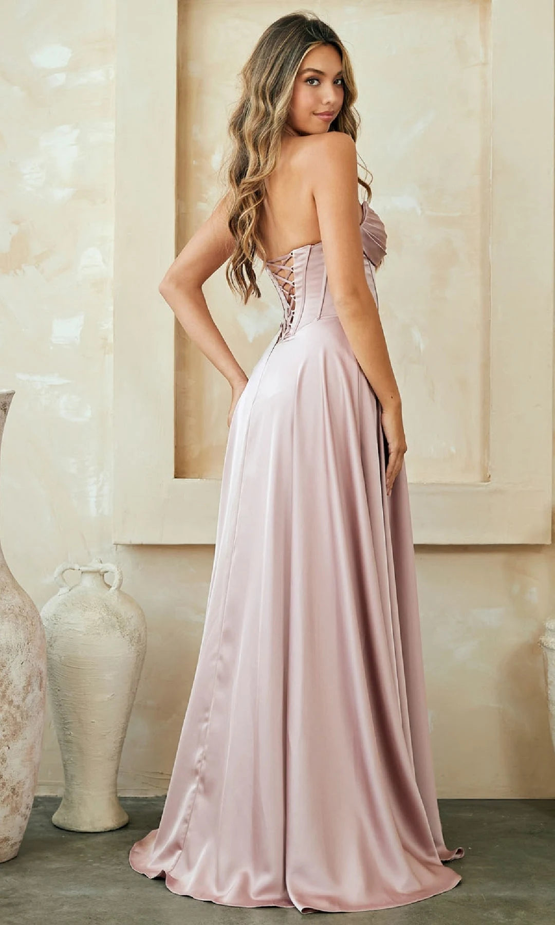 Elegant A-Line Sweetheart Sleeveless Pleated Corset Mauve Long Prom Dresses Women