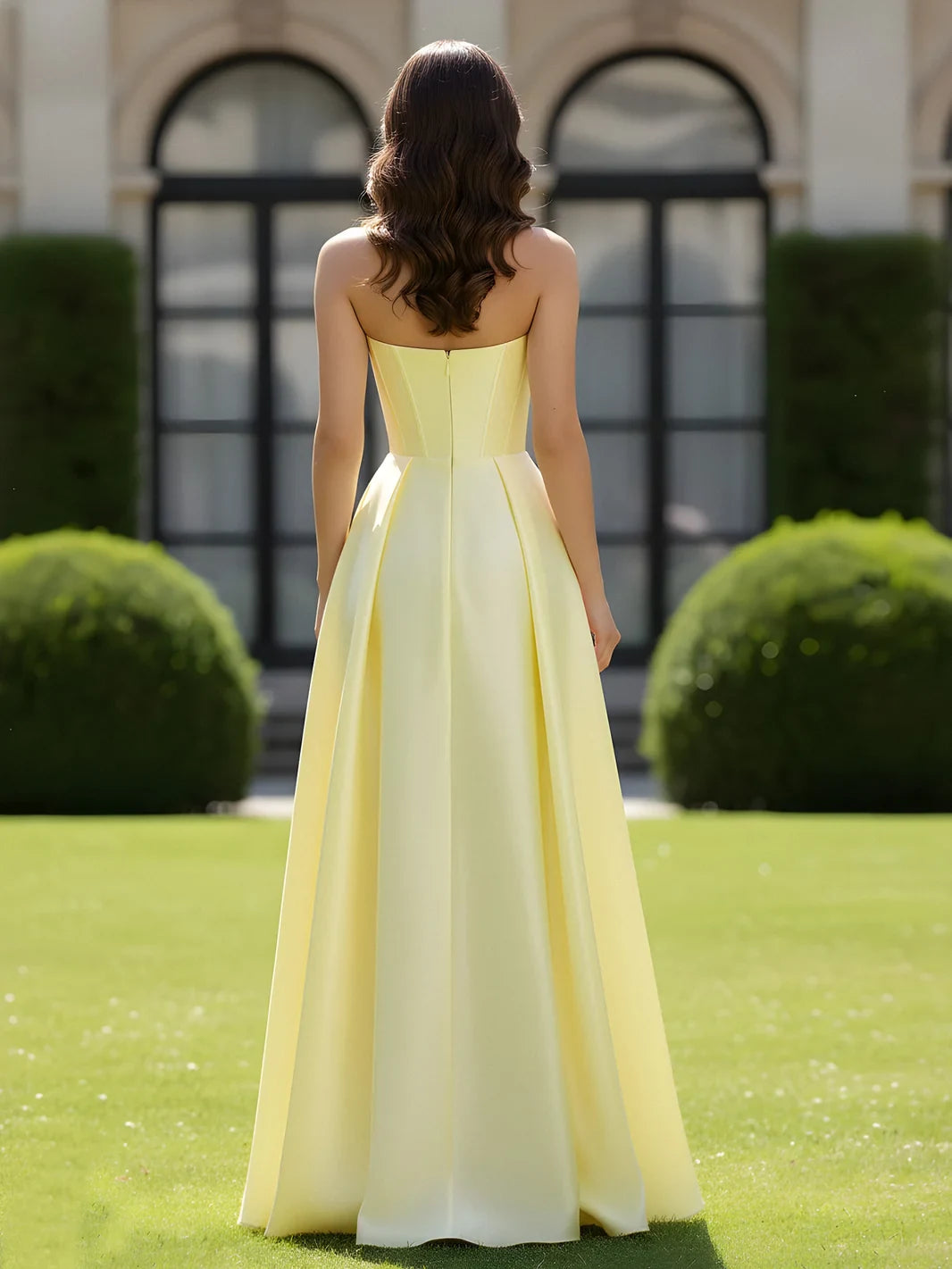 Elegant A-Line Sweetheart Sleeveless Pleated Daffodil Yellow Floor-Length Prom Gown