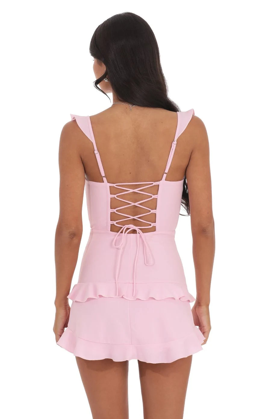 Elegant A-Line Sweetheart Sleeveless Ruffled Corset Pink Mini Homecoming Dress Women's Attire