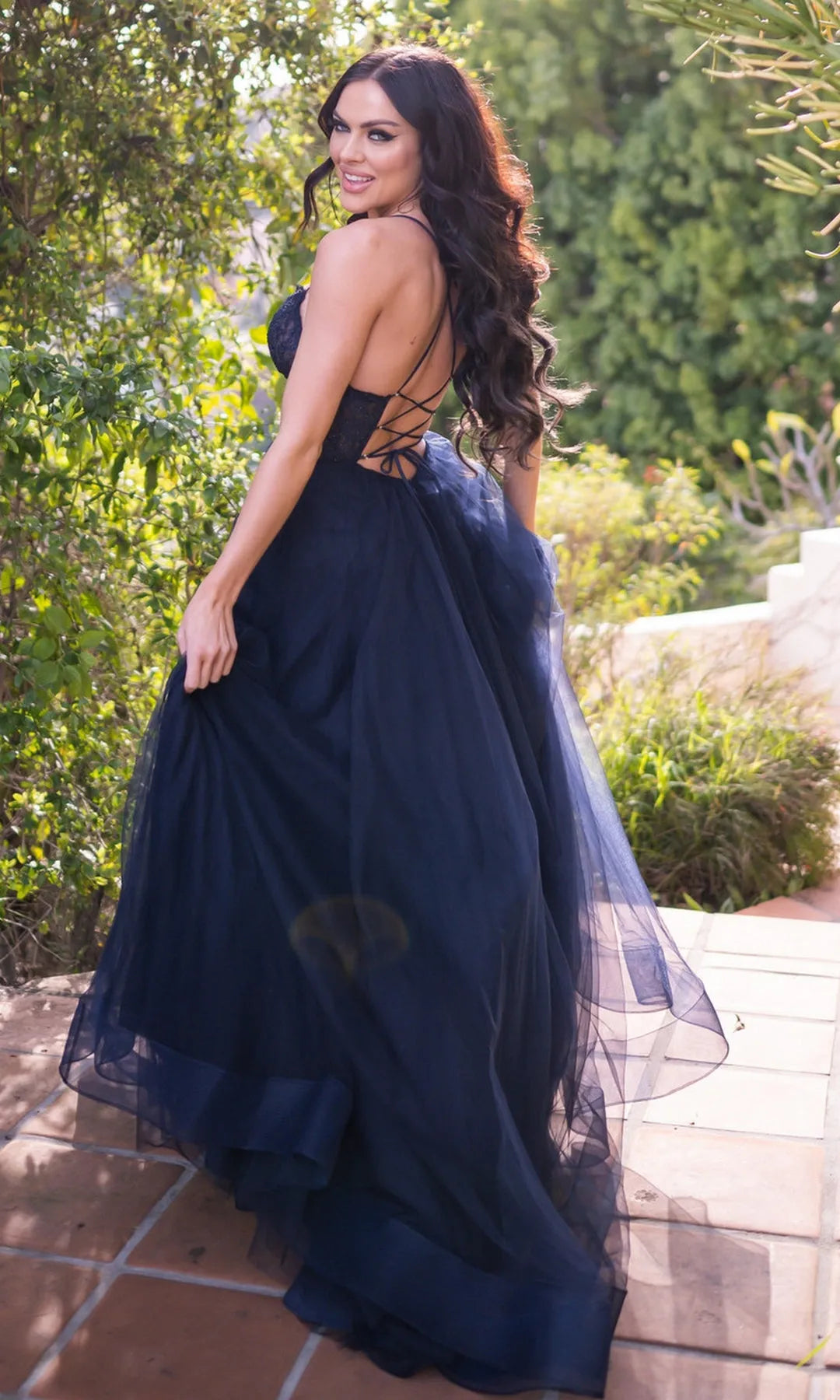 Elegant A-Line Sweetheart Sleeveless Slit Backless Navy Long Prom Dresses Gown