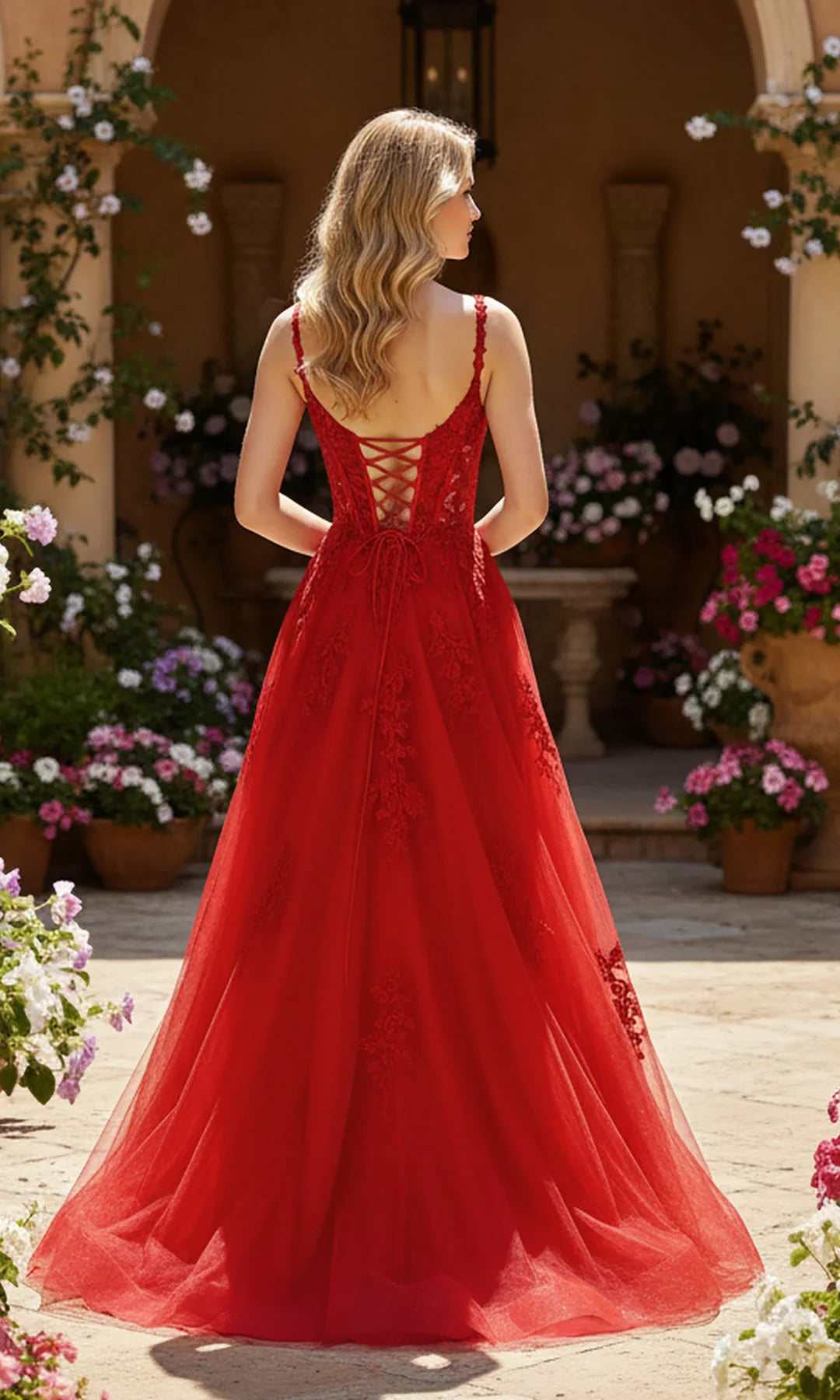 Elegant A-Line Sweetheart Sleeveless Slit Corset Red Long Prom Dresses Gown
