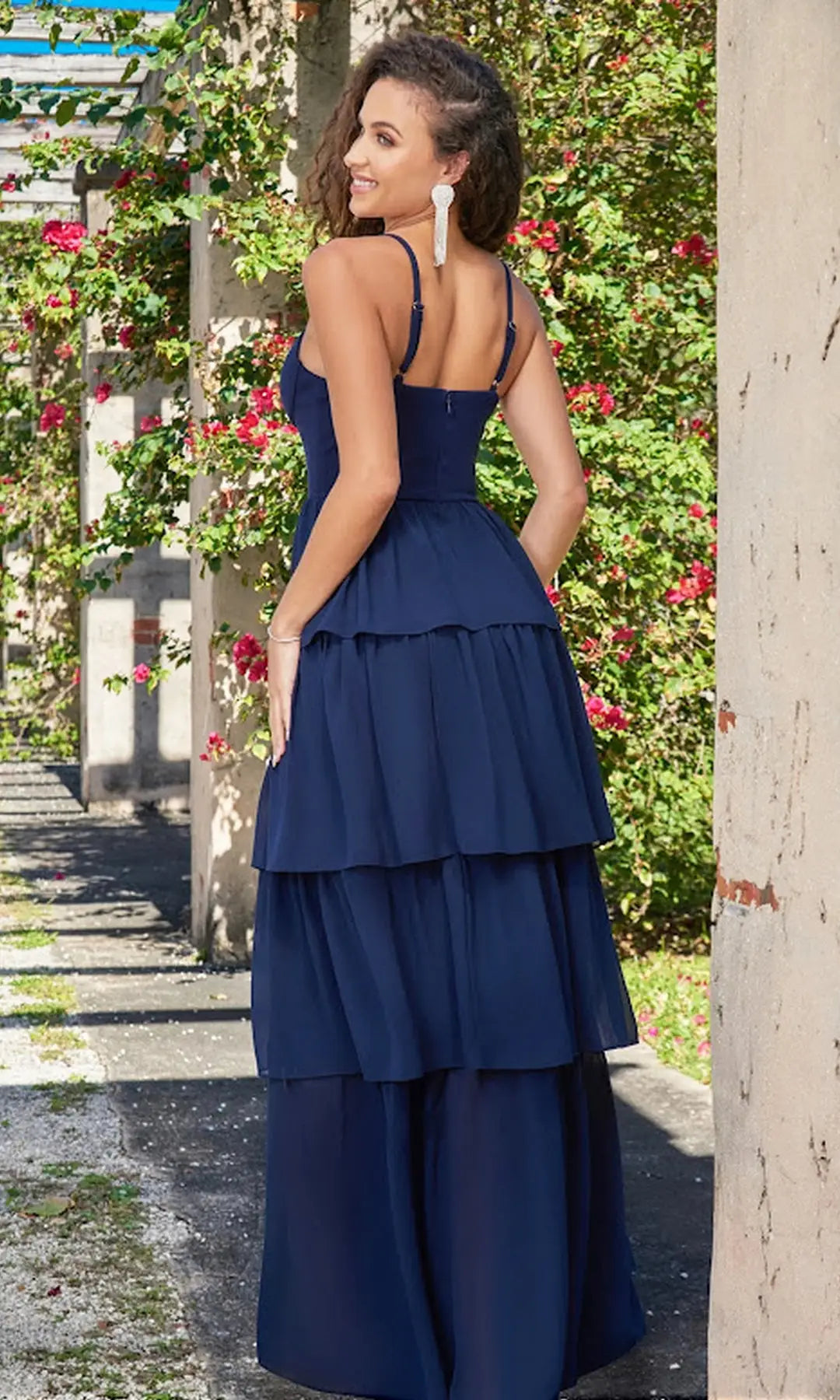 Elegant A-Line Sweetheart Sleeveless Tiered Slit Navy Maxi Prom Dresses Women