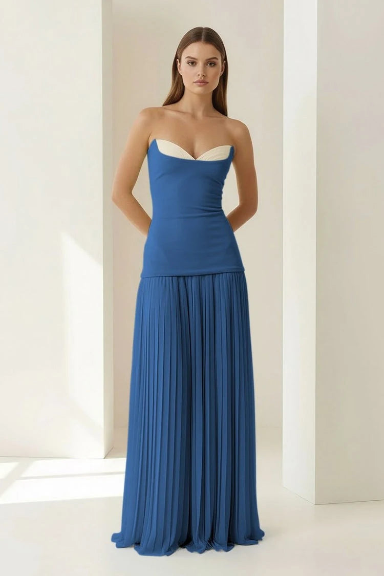 Elegant A-Line Sweetheart Strapless Corset Back Royal Blue Floor-Length Prom Gown