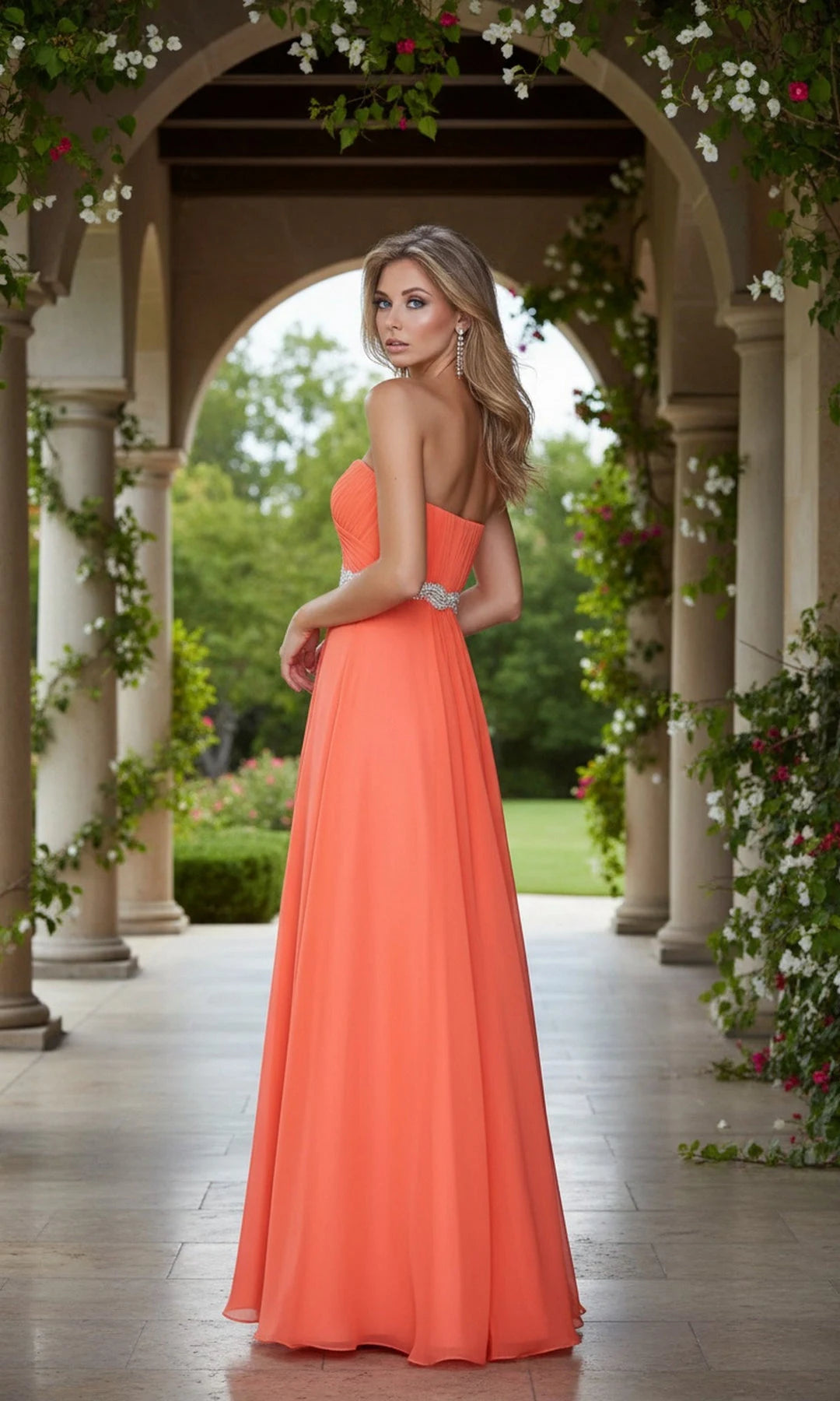 Elegant A-Line Sweetheart Strapless Ruched Beaded Coral Long Prom Dresses Gown