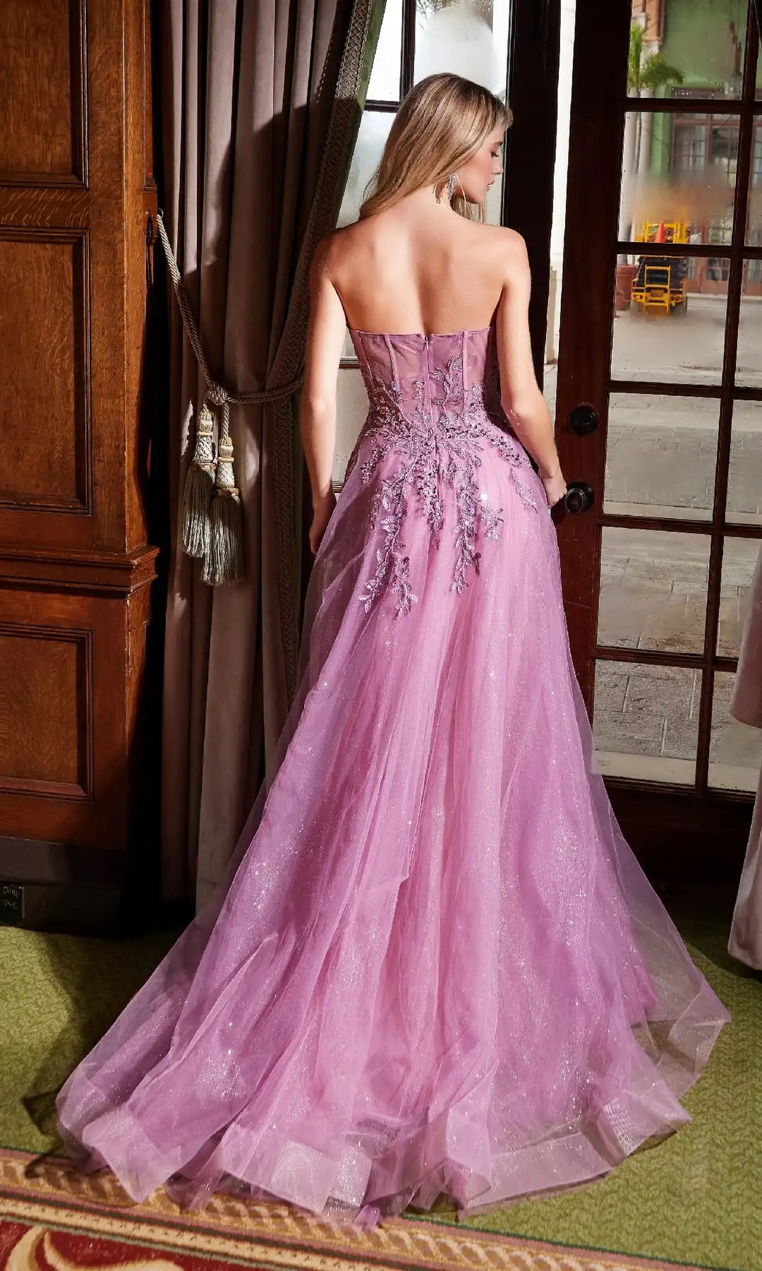 Elegant A-Line Sweetheart Strapless Sequin Slit Lilac Long Prom Dresses Women