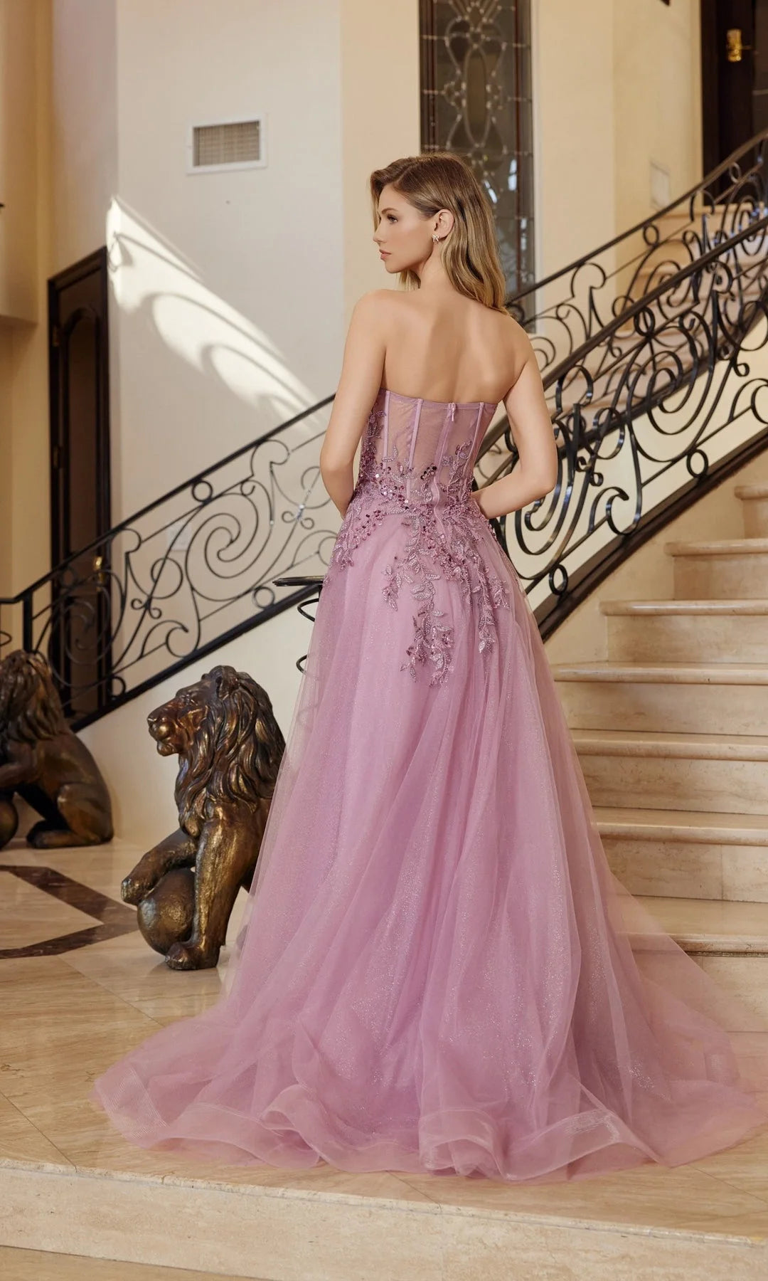Elegant A-Line Sweetheart Strapless Sequin Slit Lilac Long Prom Dresses Women