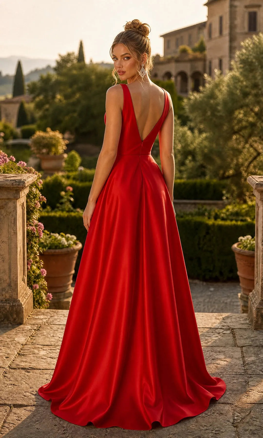 Elegant A-Line V-Neck Sleeveless Backless Formal Red Long Prom Dresses Gown