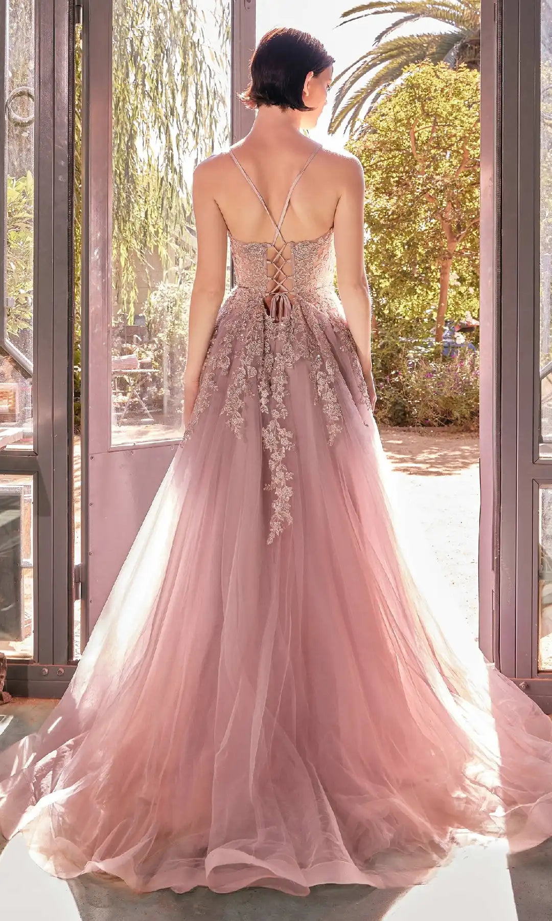 Elegant A-Line V-Neck Sleeveless Sparkle Slit Mauve Long Prom Dresses Women