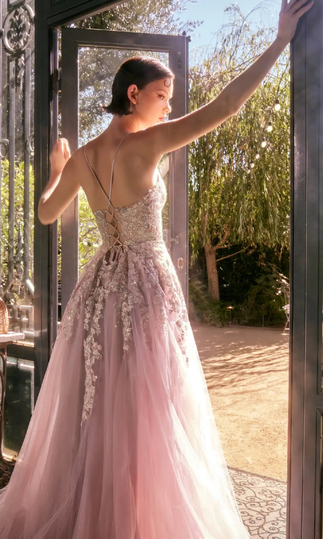 Elegant A-Line V-Neck Sleeveless Sparkle Slit Mauve Long Prom Dresses Women