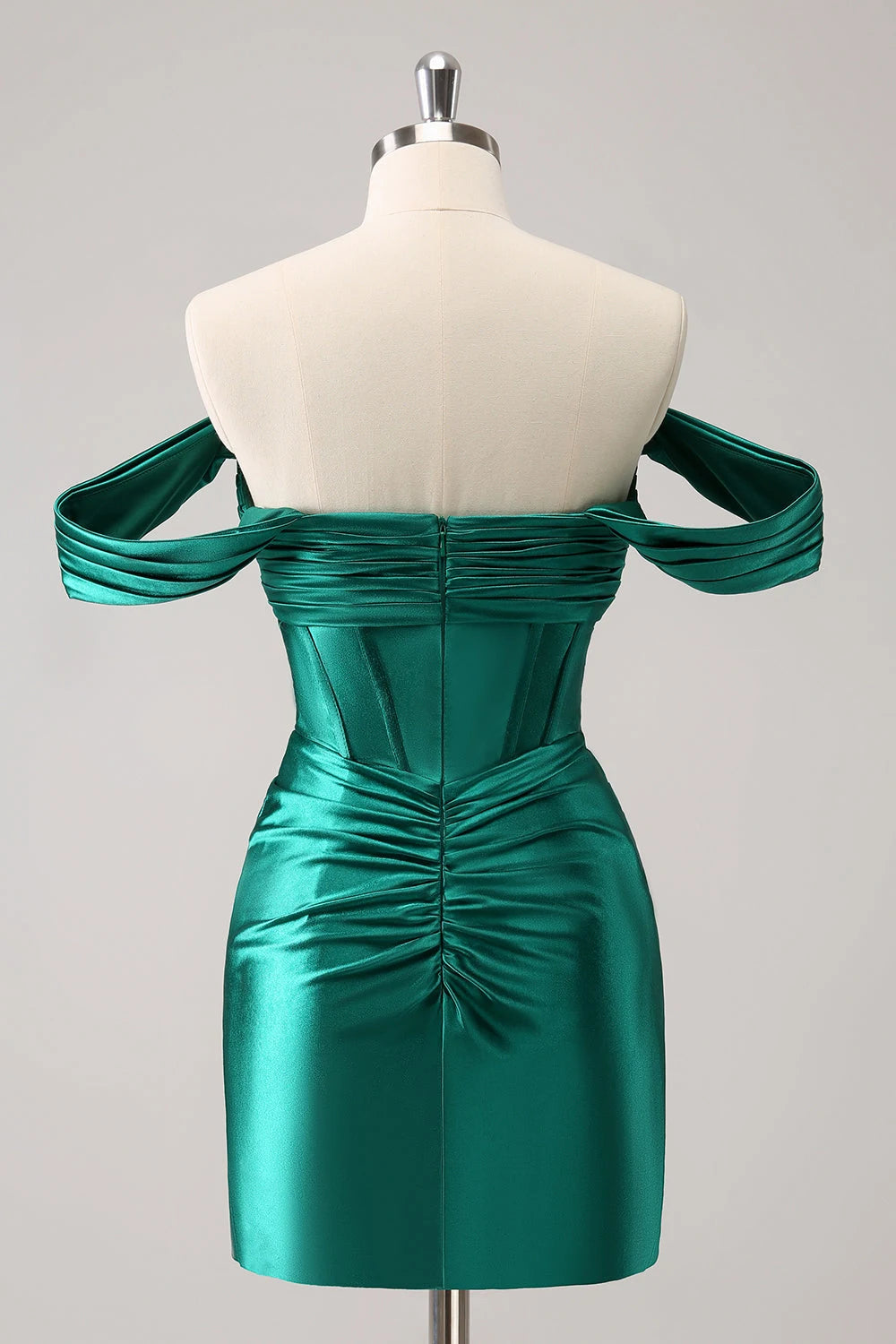Elegant Bodycon Off-Shoulder Ruched Corset Emerald Mini Homecoming Dress for Women