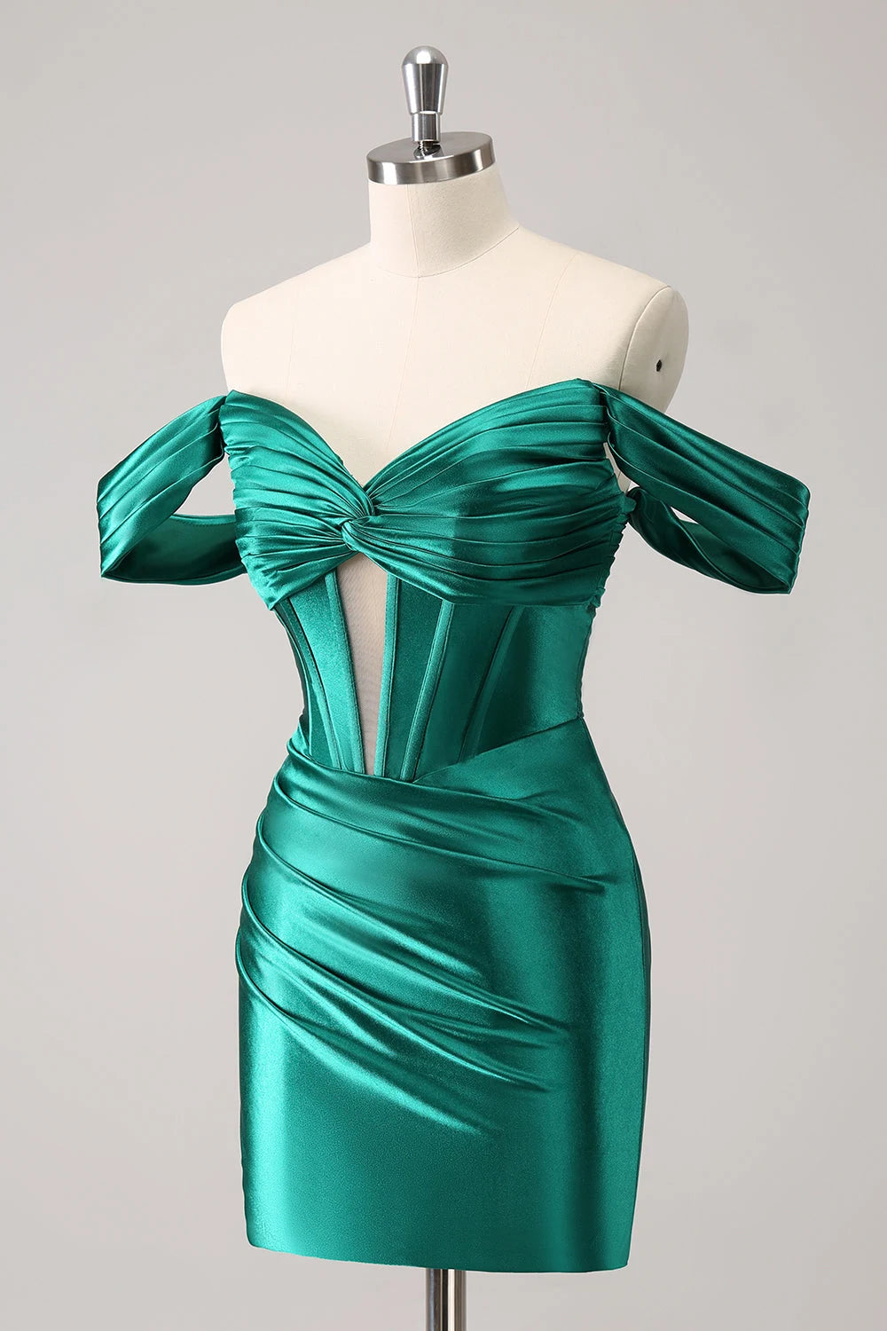 Elegant Bodycon Off-Shoulder Ruched Corset Emerald Mini Homecoming Dress for Women