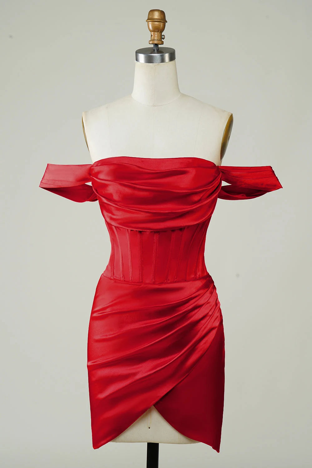 Elegant Bodycon Off-Shoulder Ruched Red Mini Homecoming Dress for Women