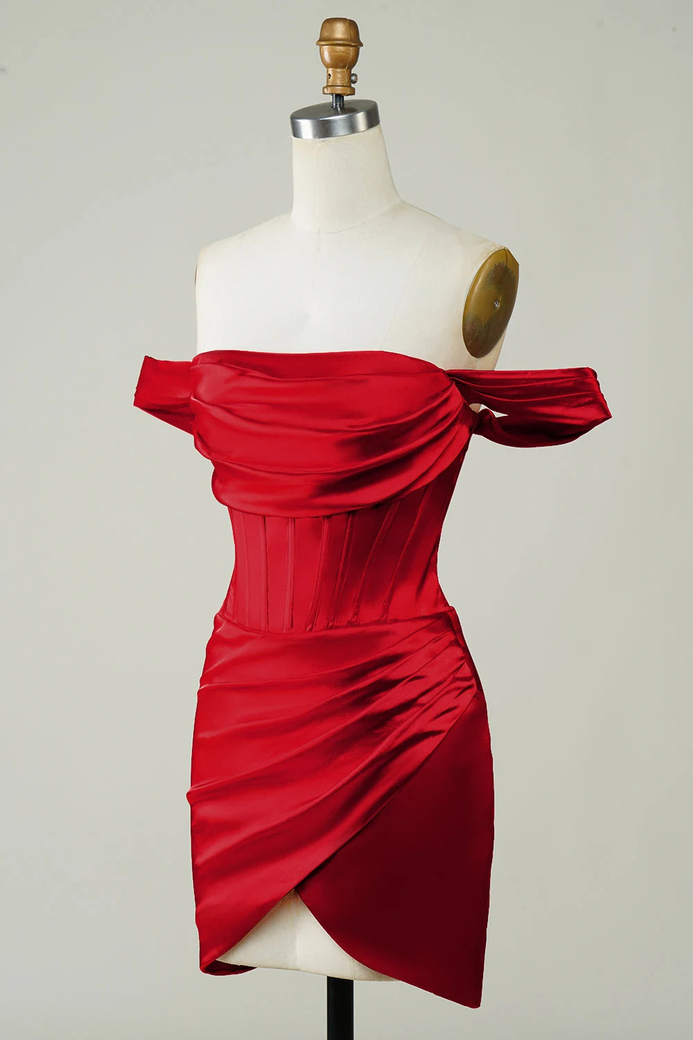 Elegant Bodycon Off-Shoulder Ruched Red Mini Homecoming Dress for Women