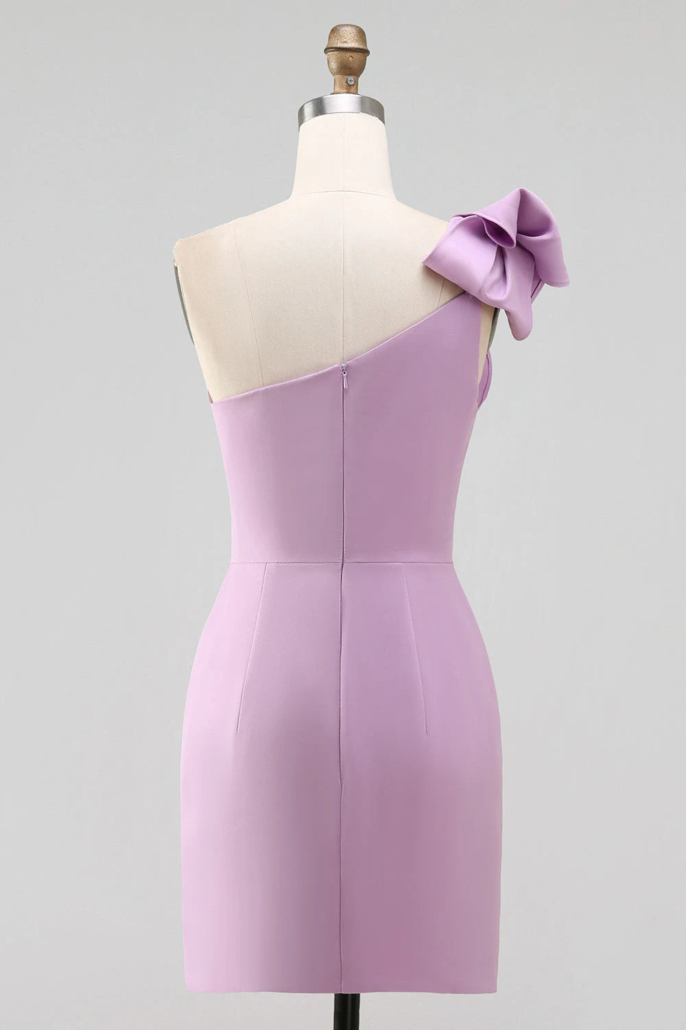 Elegant Bodycon One-Shoulder Bow-knot Ruched Lavender Mini Homecoming Dress Women's Party