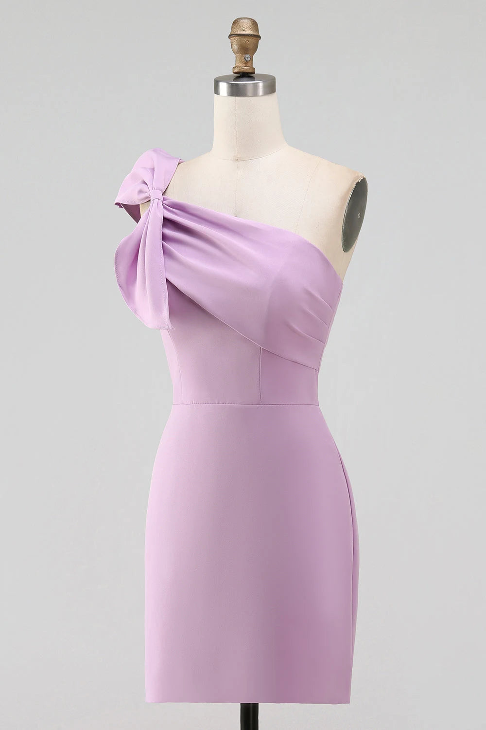 Elegant Bodycon One-Shoulder Bow-knot Ruched Lavender Mini Homecoming Dress Women's Party