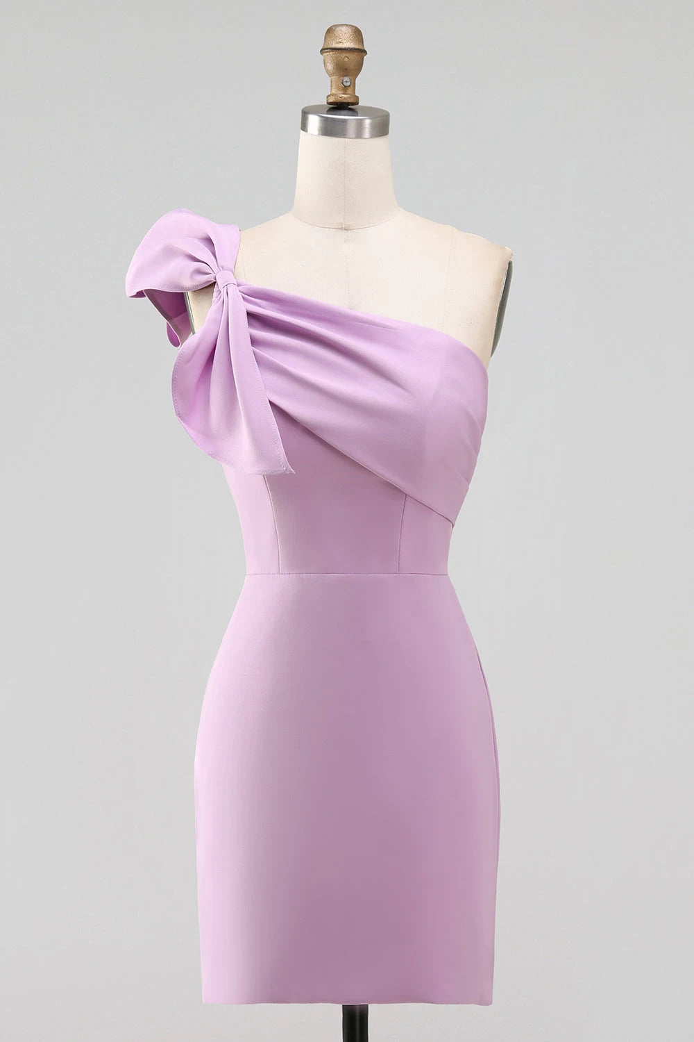 Elegant Bodycon One-Shoulder Bow-knot Ruched Lavender Mini Homecoming Dress Women's Party