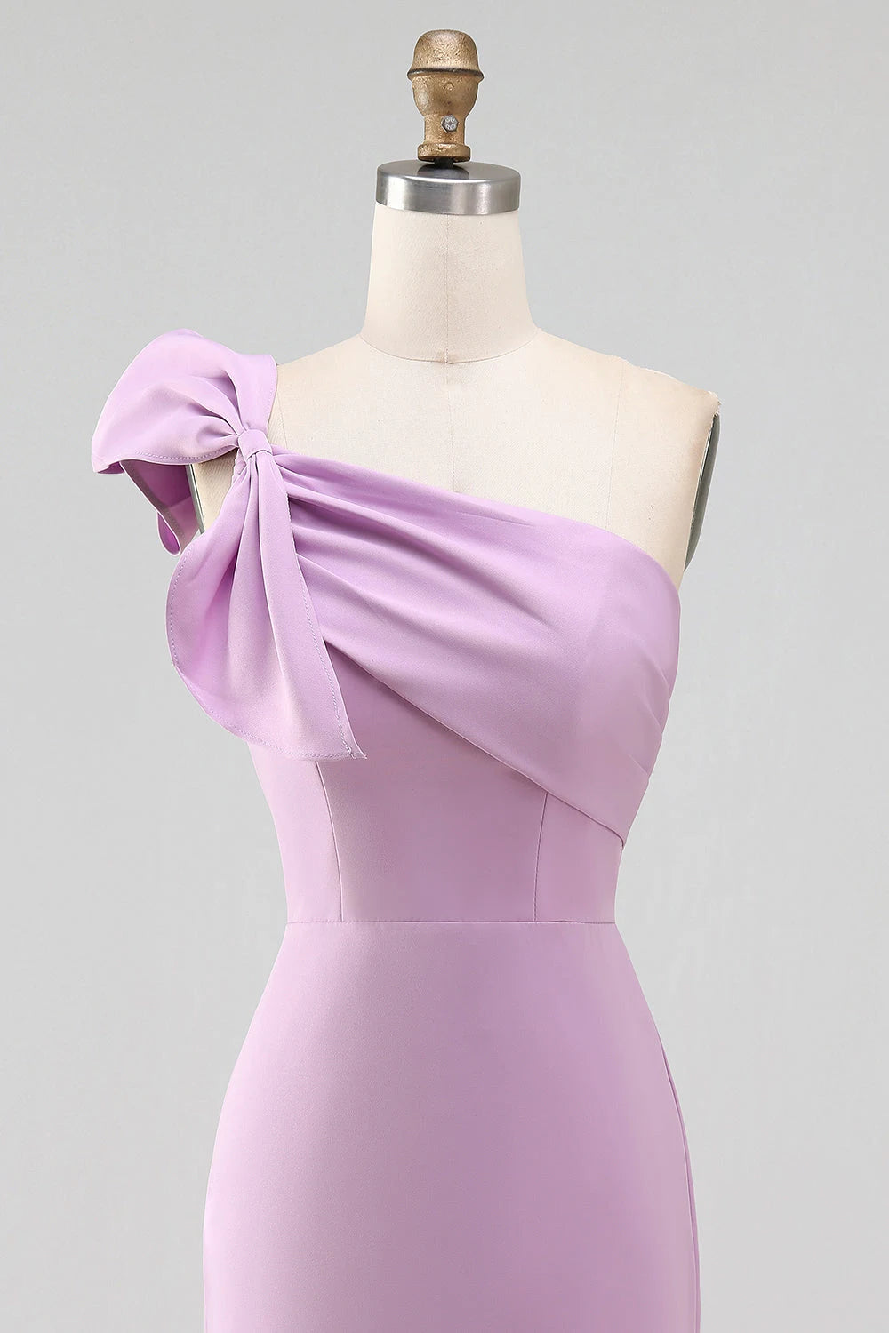 Elegant Bodycon One-Shoulder Bow-knot Ruched Lavender Mini Homecoming Dress Women's Party