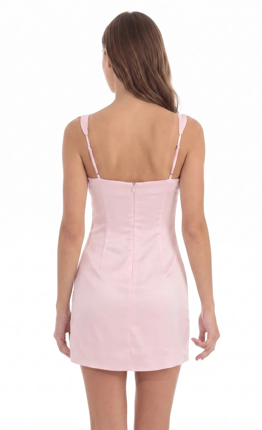 Elegant Bodycon Square Neck Sleeveless Ruched Mini Pink Homecoming Dress Women's