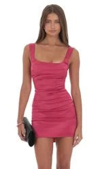 Elegant Bodycon Square Neck Sleeveless Ruched Mini Pink Homecoming Dress Women's