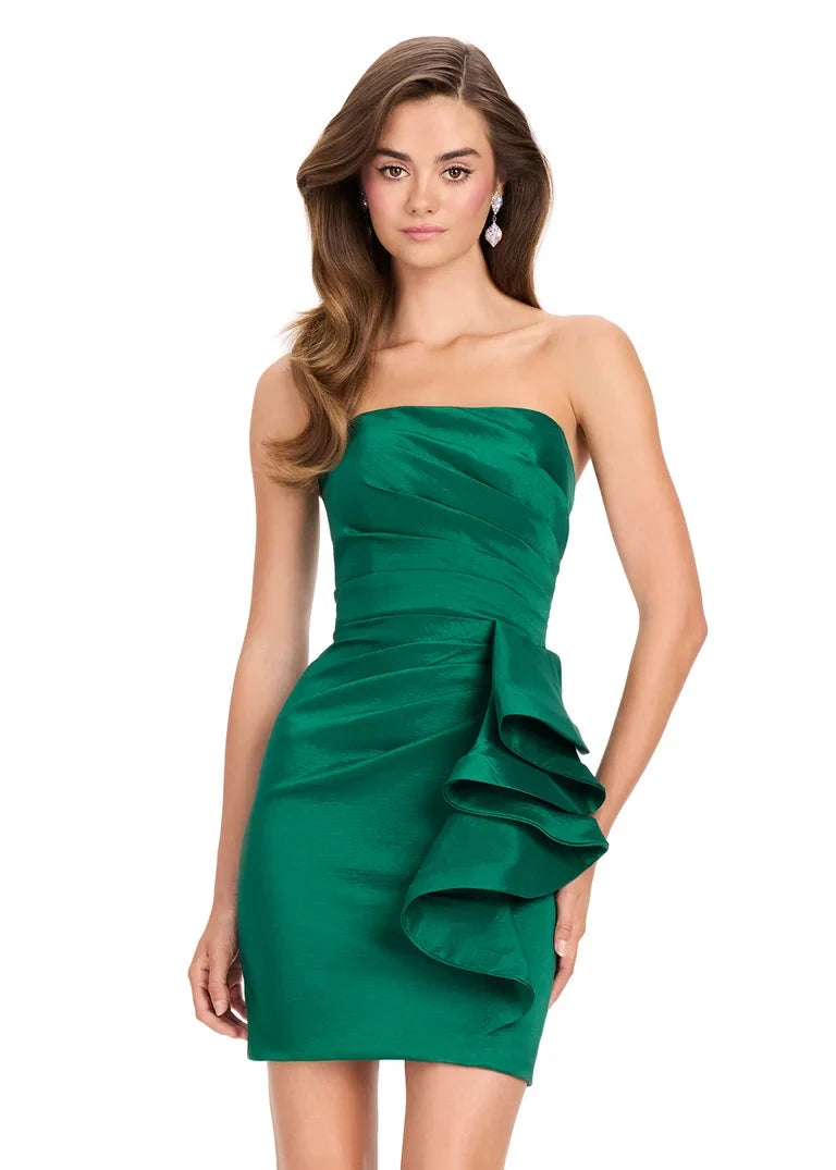 Elegant Bodycon Strapless Draped Ruffle Royal Blue Mini Homecoming Dresses for Women