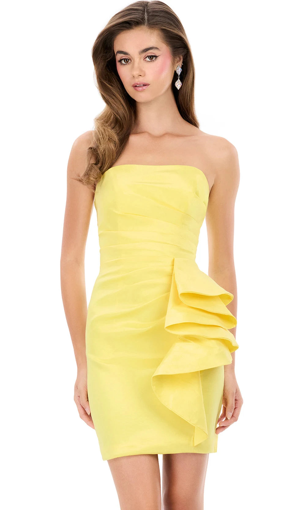 Elegant Bodycon Strapless Draped Ruffle Royal Blue Mini Homecoming Dresses for Women