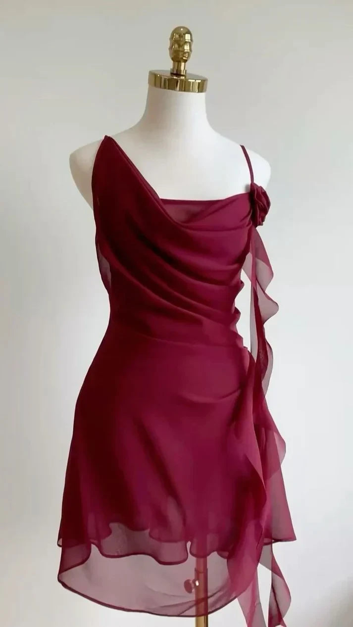 Elegant Draped Cowl Neck Sleeveless Criss-Cross Back Short A-Line Homecoming Dresses