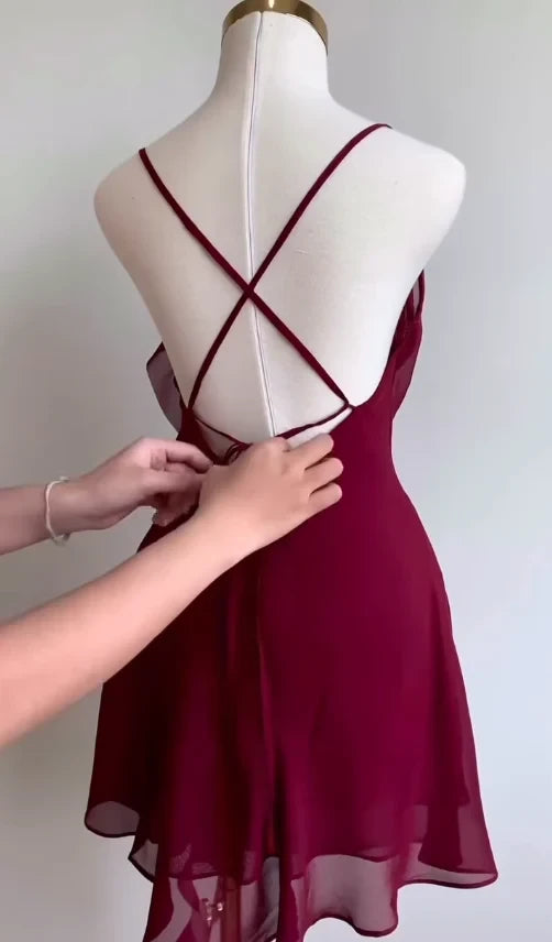 Elegant Draped Cowl Neck Sleeveless Criss-Cross Back Short A-Line Homecoming Dresses