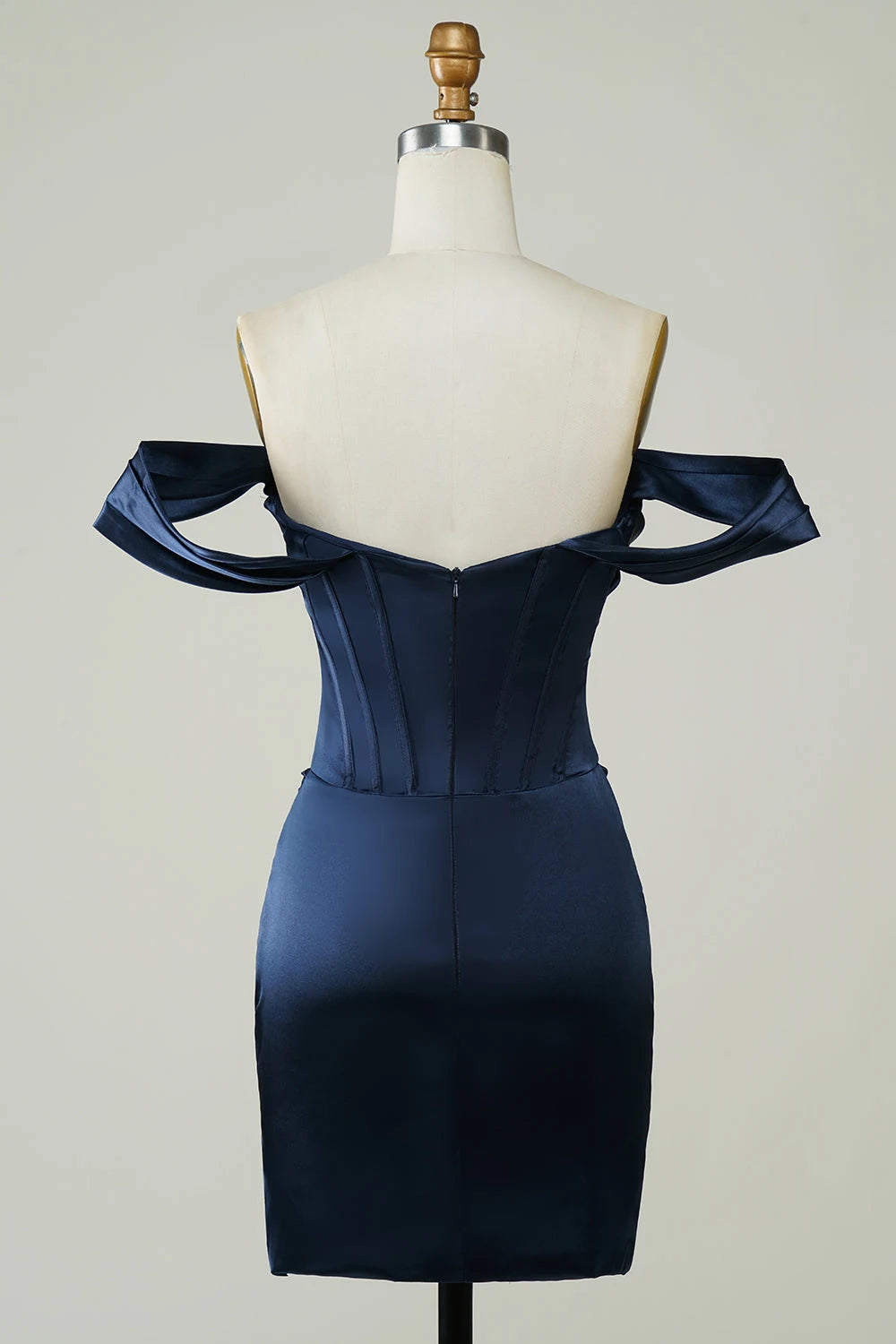 Elegant Fitted Off-Shoulder Corset Draped Navy Mini Homecoming Dress Women's