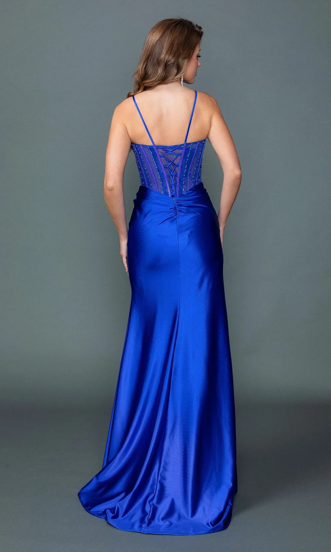 Elegant Fitted Sweetheart Sleeveless Beaded Corset Royal Blue Prom Dresses Gown