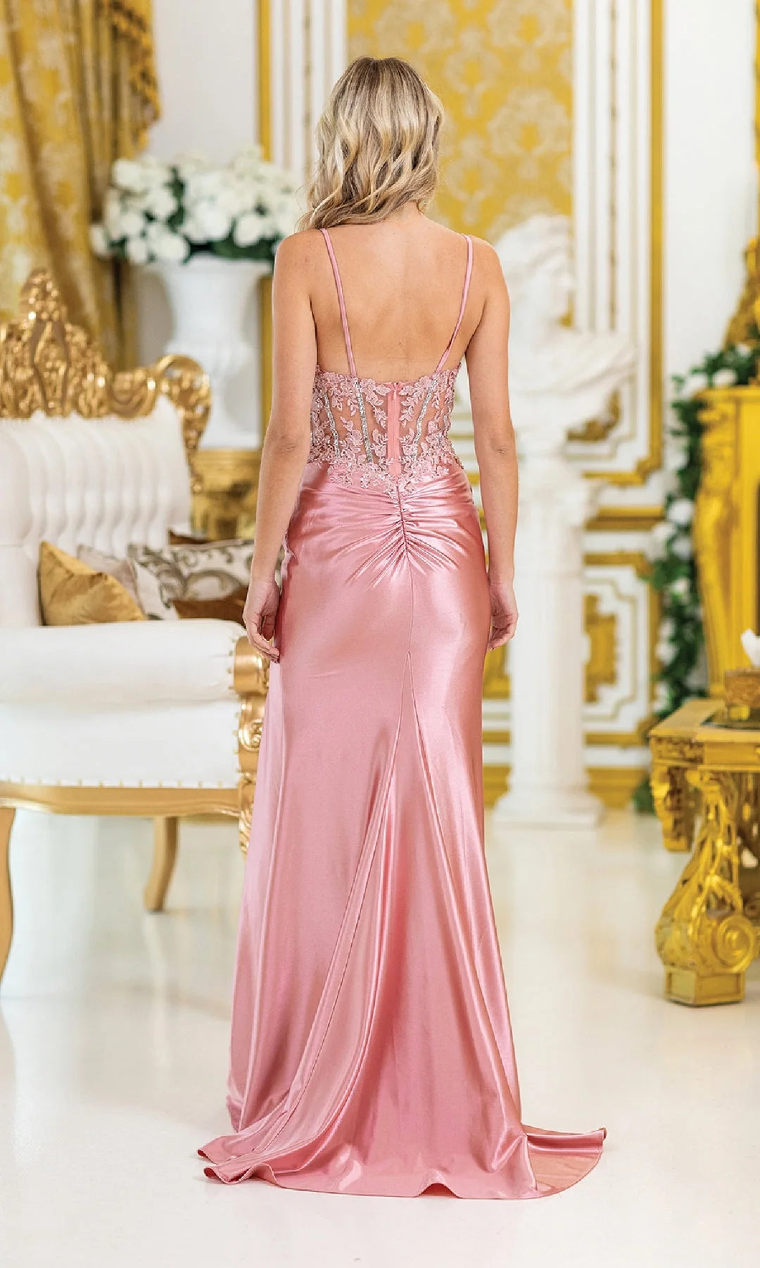 Elegant Fitted Sweetheart Sleeveless Slit Corset Pink Long Prom Dresses Women Gown