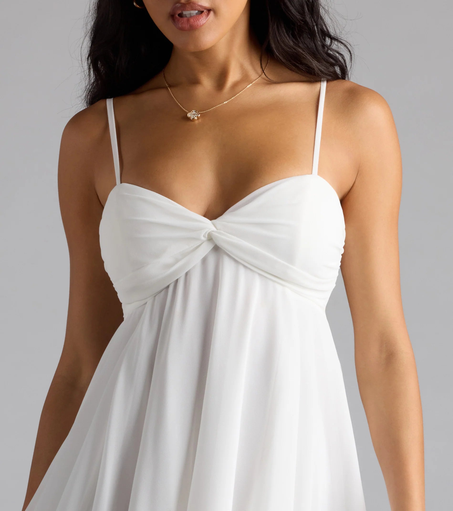 Elegant Flowy Sweetheart Spaghetti Strap Tie-Back Smocked Mini Babydoll Homecoming Dresses