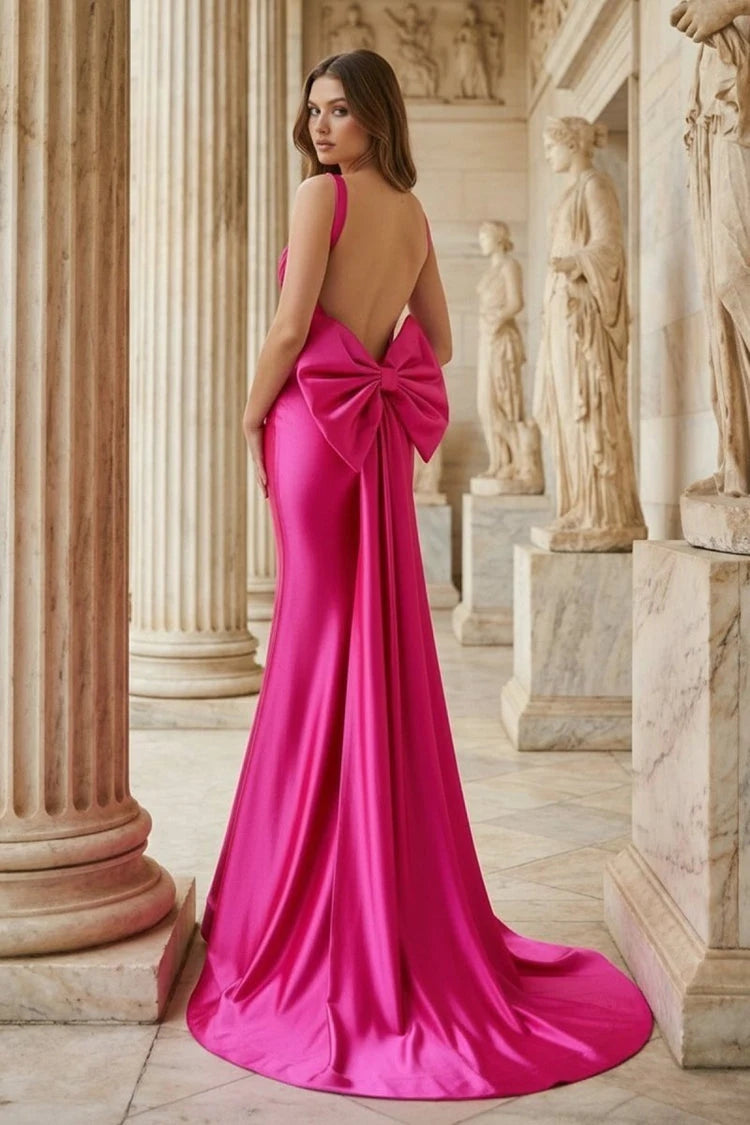 Elegant Mermaid Cowl Neck Sleeveless Backless Fuchsia Floor-Length Prom Gown