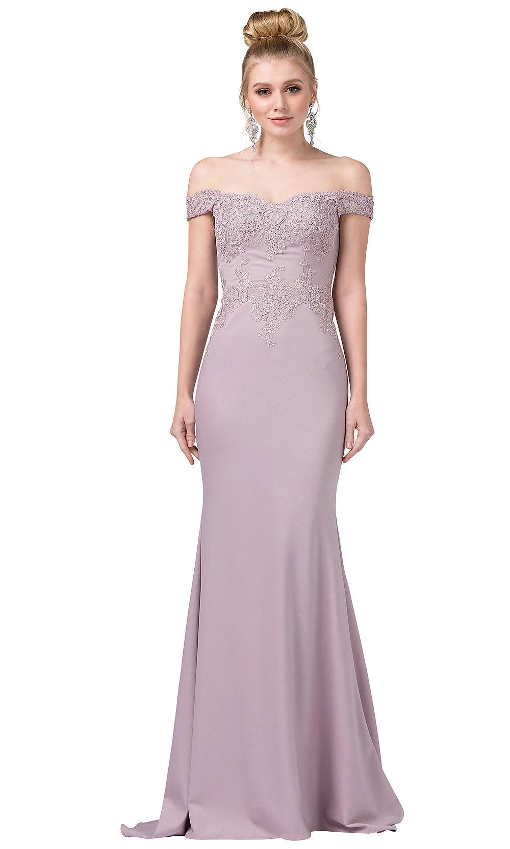 Elegant Mermaid Off-Shoulder Cap-Sleeve Lace-Applique Mauve Floor-Length Prom Dresses Women Gown