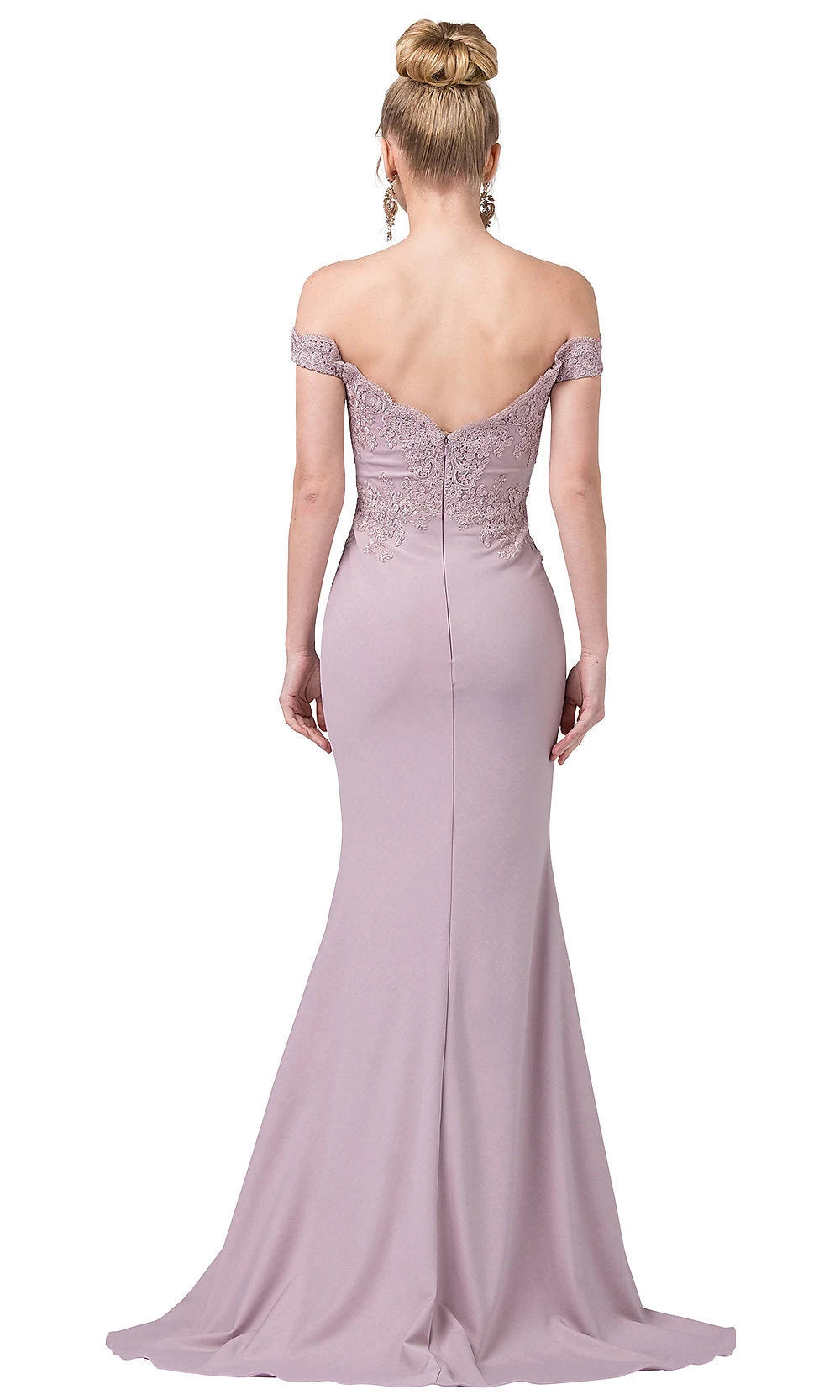 Elegant Mermaid Off-Shoulder Cap-Sleeve Lace-Applique Mauve Floor-Length Prom Dresses Women Gown
