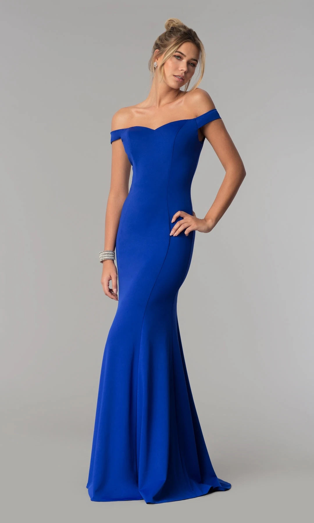 Elegant Mermaid Off-Shoulder Sleeveless Formal Royal Blue Long Prom Dresses Gown