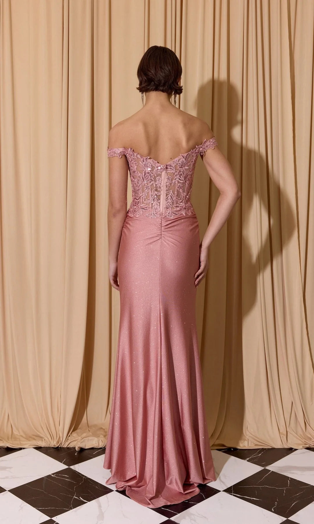 Elegant Mermaid Off-Shoulder Sleeveless Slit Ruched Pink Maxi Prom Dresses Women