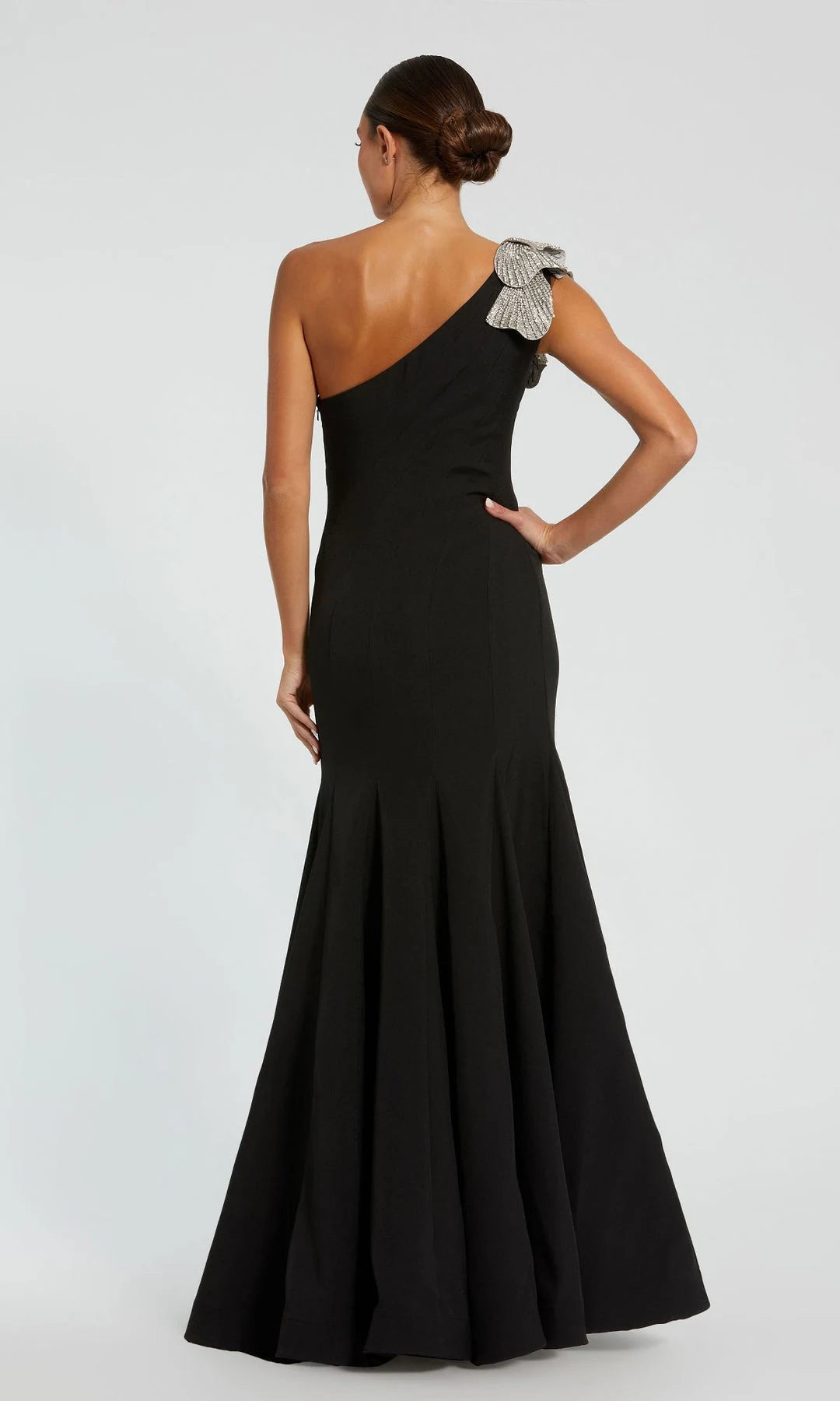 Elegant Mermaid One-Shoulder Sleeveless Beaded Floral Black Floor-Length Prom Dresses Women