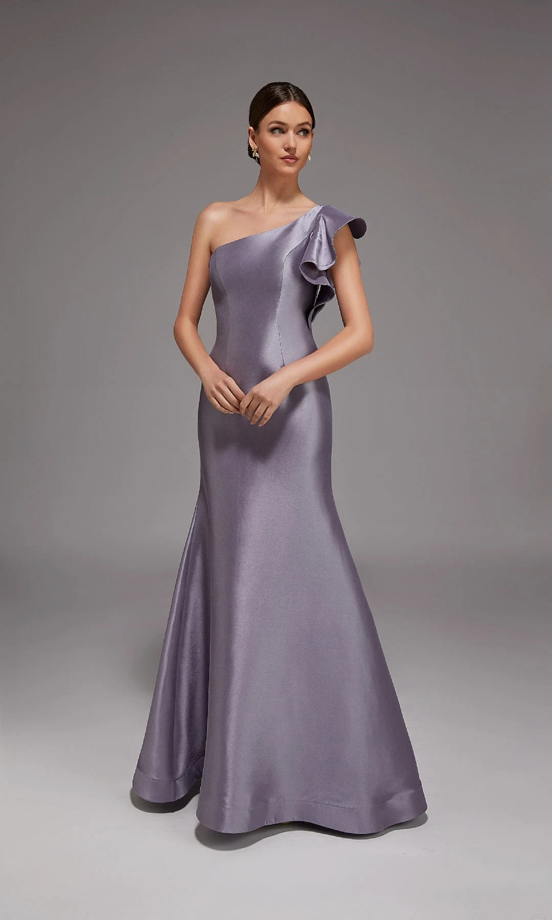 Elegant Mermaid One-Shoulder Sleeveless Ruffle Tiered Purple Long Prom Dresses Women Gown