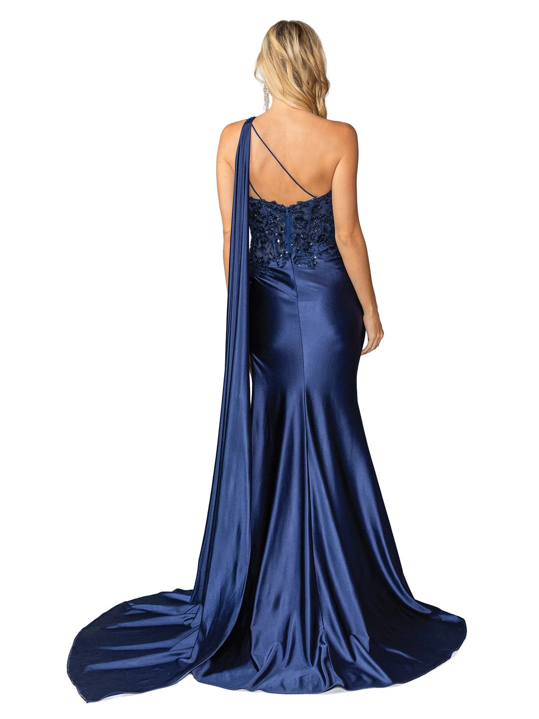 Elegant Mermaid One-Shoulder Sleeveless Sequin Slit Navy Maxi Prom Dresses Gown