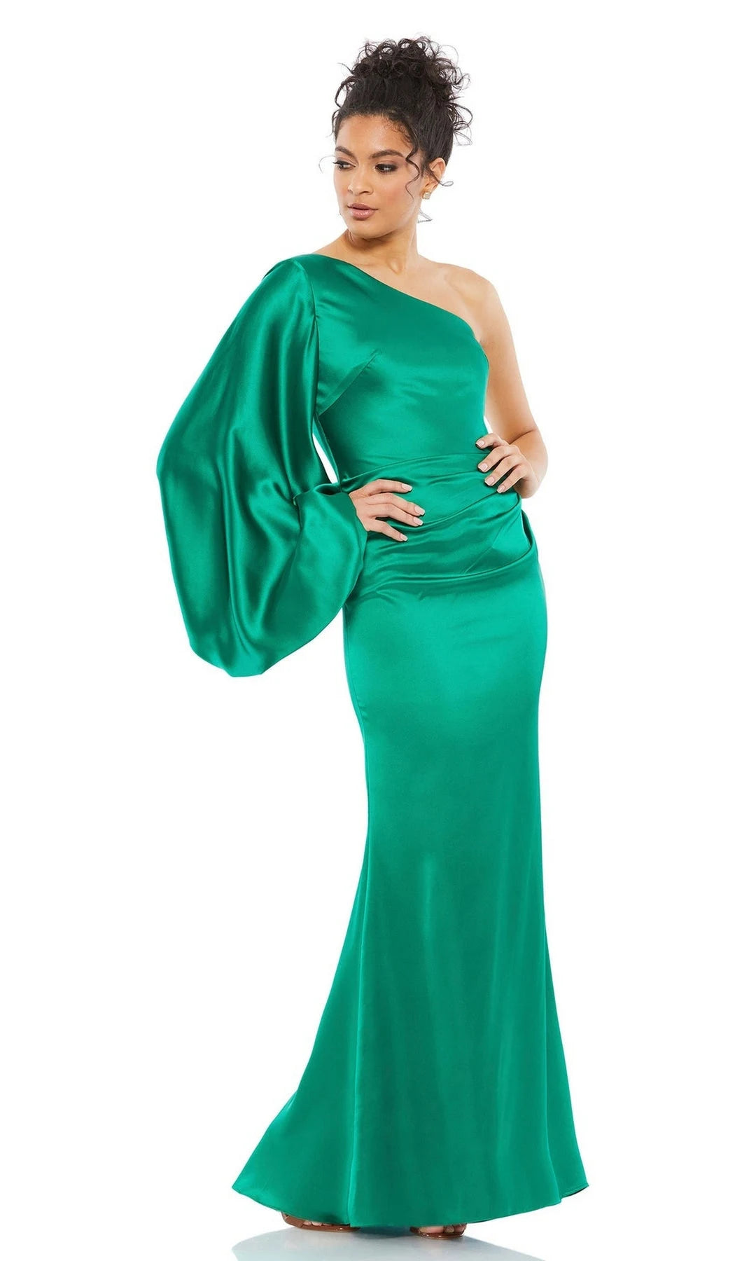 Elegant Mermaid One Shoulder Draped Green Long Prom Dresses Women Gown