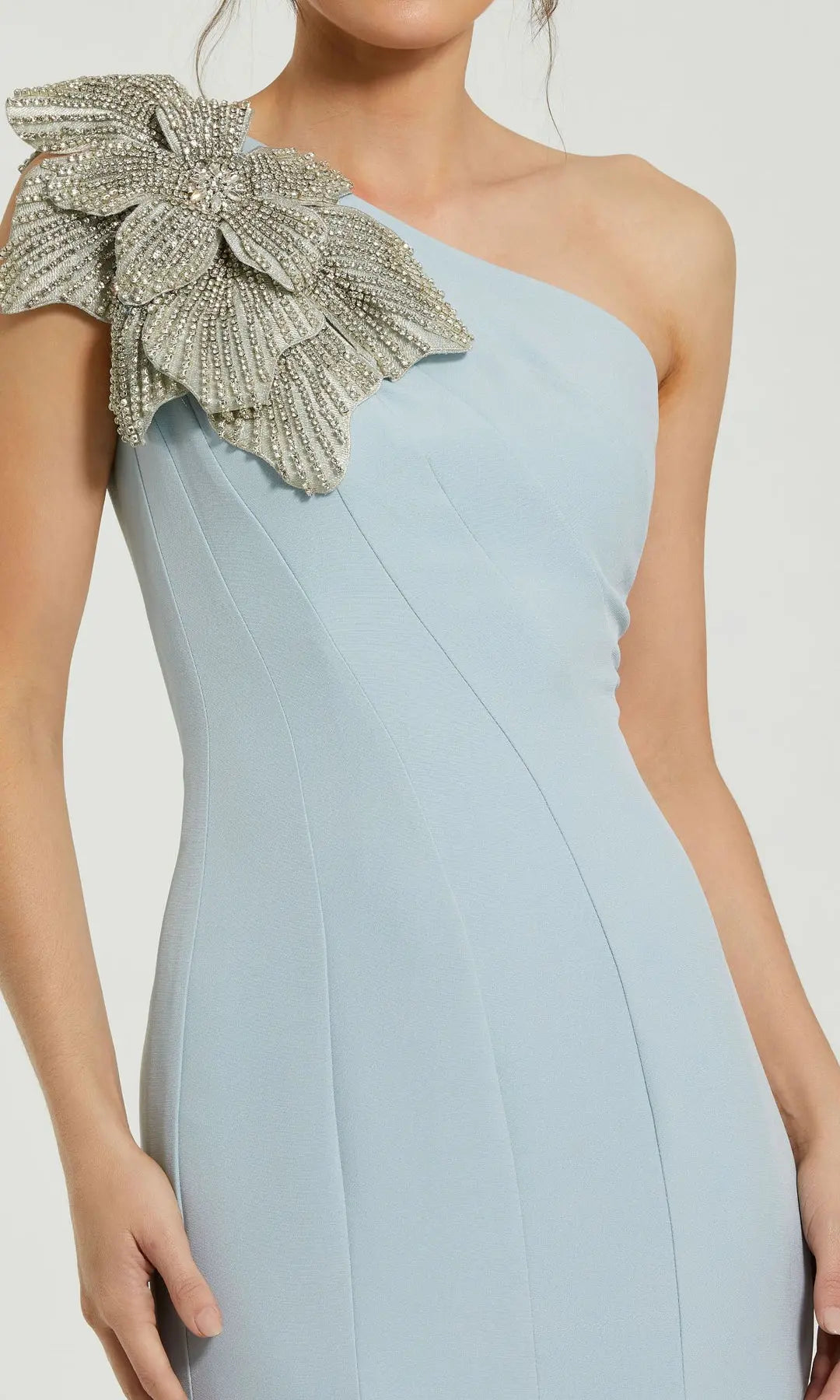 Elegant Mermaid One Shoulder Sleeveless Crystal Blue Maxi Prom Dresses Women