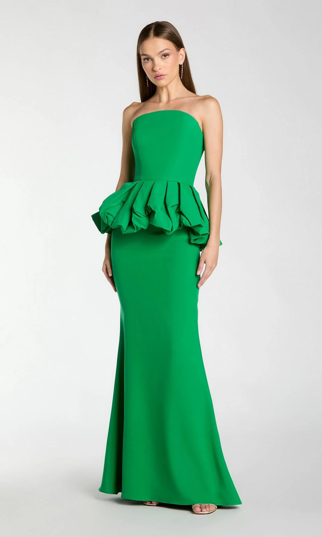 Elegant Mermaid Strapless Bubble Peplum Green Maxi Prom Dresses Women Gown