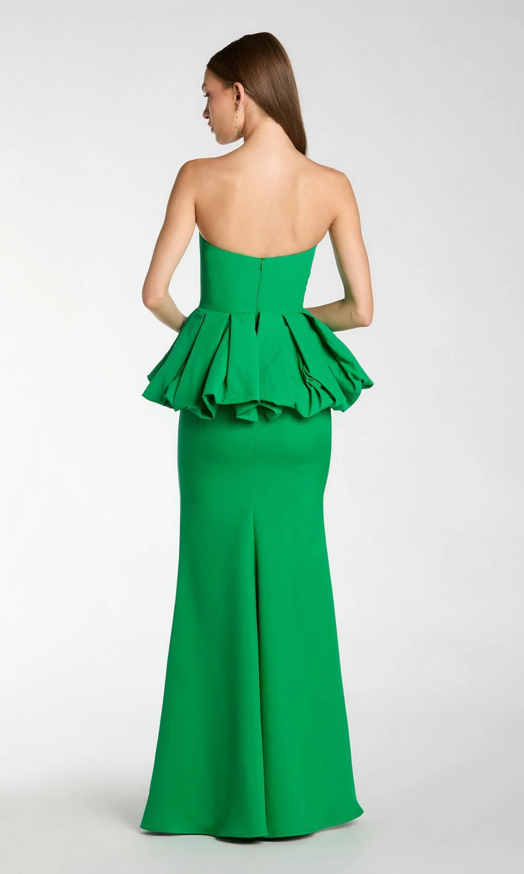 Elegant Mermaid Strapless Bubble Peplum Green Maxi Prom Dresses Women Gown